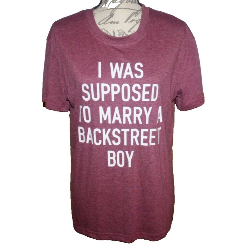 Women's Graphic T-Shirt I Was Supposed to Marry A Backstreet Boy Purple SS Sz M